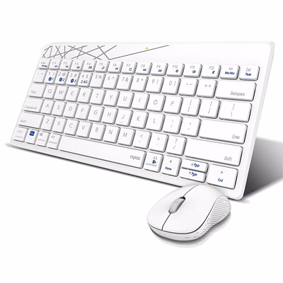 rapoo 8000m multi-mode keyboard & mouse bluetooth 3.0/4.0 wireless 2.4 ghz 1300 dpi combo, 3 years warranty -white