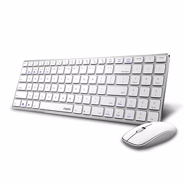 rapoo 9300m multi-device bluetooth + 2.4ghz wireless keyboard & mouse combo ultra slim design, spill-resistant, anodized aluminum body compatible with windows/pc/chromebook, 3 years warranty - white