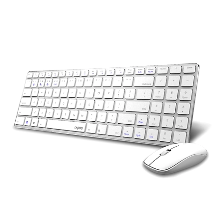 Rapoo 9300m Multi-Device Bluetooth + 2.4Ghz Wireless Keyboard &amp; Mouse Combo Ultra Slim Design, Spill-Resistant, Anodized Aluminum Body Compatible with Windows/PC/Chromebook, 3 Years Warranty - White-1078