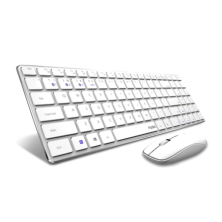 Rapoo 9300m Multi-Device Bluetooth + 2.4Ghz Wireless Keyboard &amp; Mouse Combo Ultra Slim Design, Spill-Resistant, Anodized Aluminum Body Compatible with Windows/PC/Chromebook, 3 Years Warranty - White-1