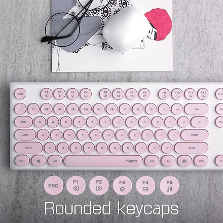 Rapoo X260 Wireless Keyboard and Mouse Combo set 2.4 Ghz with Type Writer Key- Pink-4