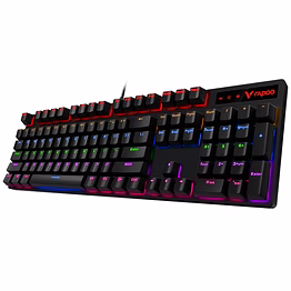 rapoo v500 pro mechanical gaming keyboard cyan black edition with black switches, spill-resistant design & aluminium alloy surface cover