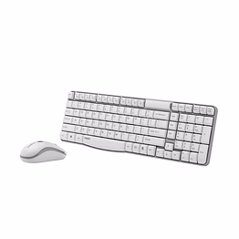 rapoo x1800s 2.4ghz wireless optical keyboard & mouse combo, 10 meter transmission range, spill-resistant design, 1000 dpi mouse, fn keys, 12 multimedia functions, 3 years warranty - white