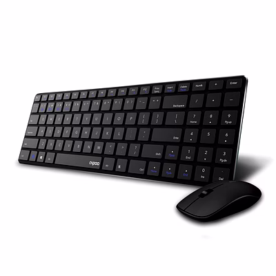 rapoo 9300m multi-device bluetooth + 2.4ghz wireless keyboard & mouse combo ultra slim design, spill-resistant, anodized aluminum body compatible with windows/pc/chromebook, 3 years warranty - black