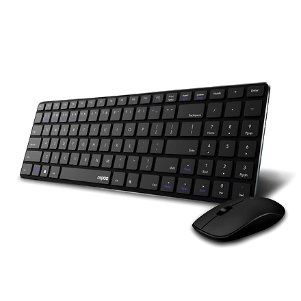 Rapoo 9300m Multi-Device Bluetooth + 2.4Ghz Wireless Keyboard &amp; Mouse Combo Ultra Slim Design, Spill-Resistant, Anodized Aluminum Body Compatible with Windows/PC/Chromebook, 3 Years Warranty - Black-1077