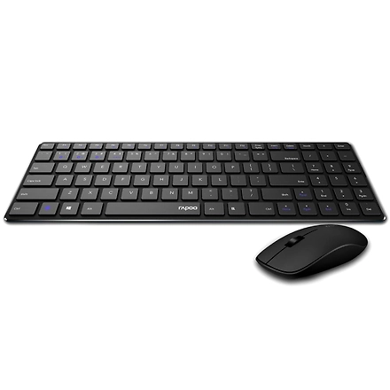 Rapoo 9300m Multi-Device Bluetooth + 2.4Ghz Wireless Keyboard &amp; Mouse Combo Ultra Slim Design, Spill-Resistant, Anodized Aluminum Body Compatible with Windows/PC/Chromebook, 3 Years Warranty - Black-1