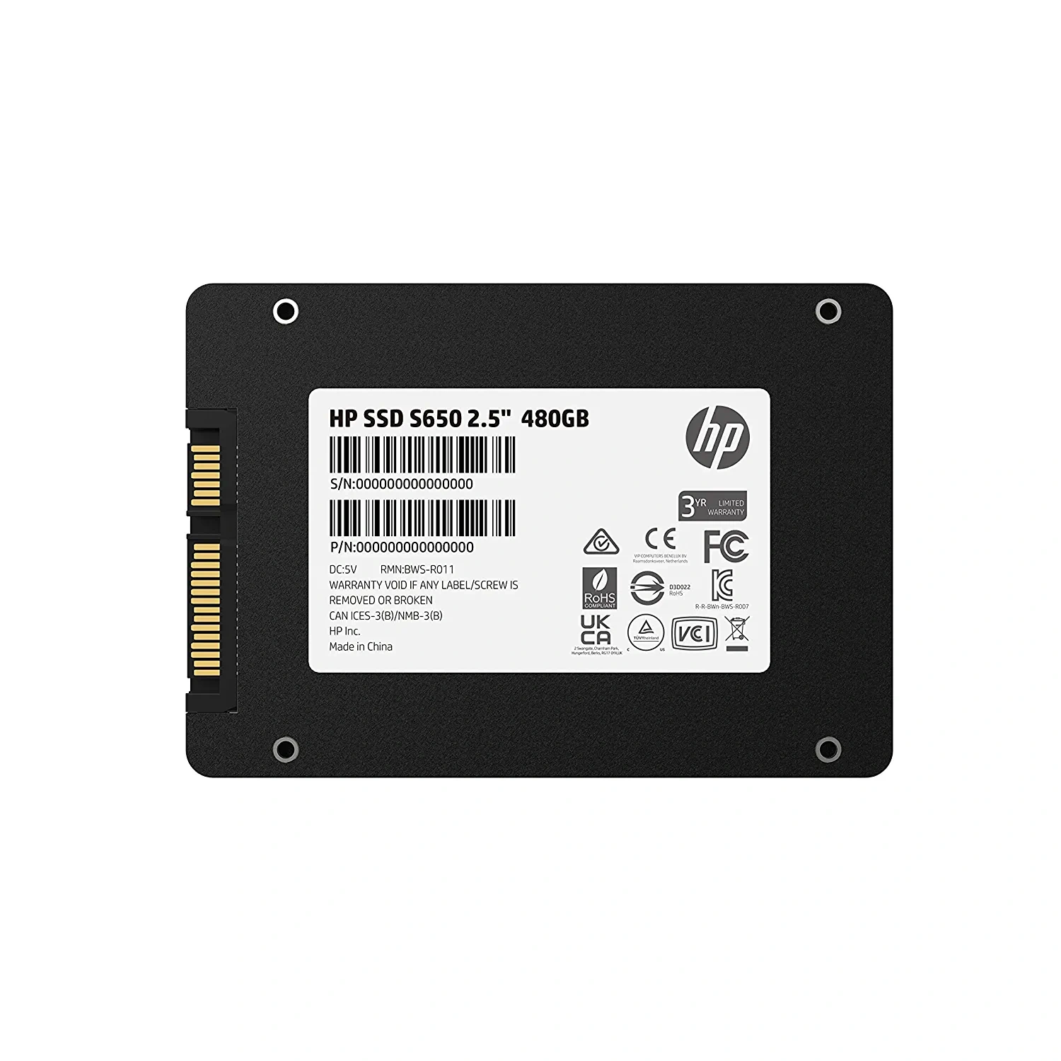 HP S650 480GB 2.5 Inch SSD SATA III 3D NAND PC Internal Solid State Drive-345M9AA-1