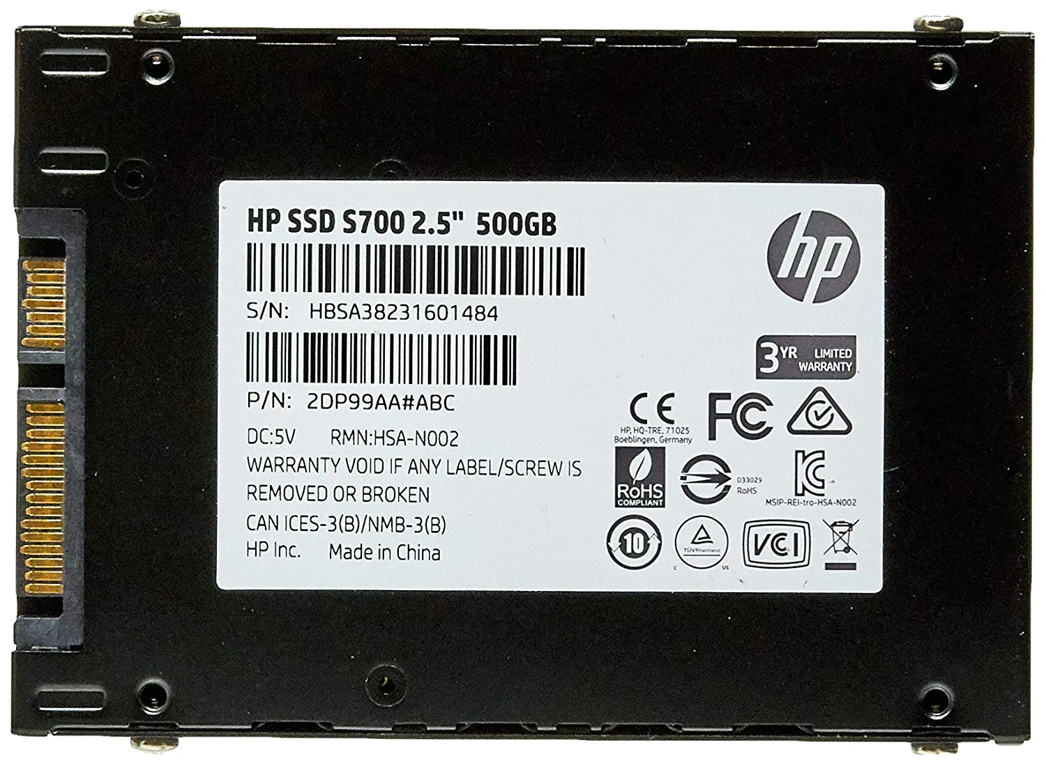 HP S700 500GB SATA III 3D NAND Internal Solid State Drive SSD-2DP99AA-2