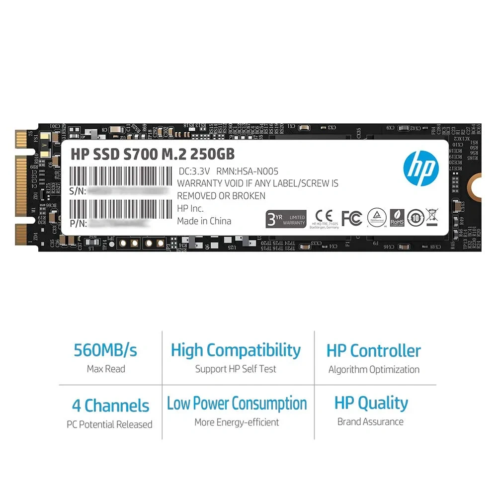 HP S700 M.2 2280 250GB SATA III 3D TLC NAND Internal Solid State Drive 6Gb/s SSD-2LU79AA-3