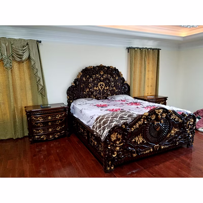 hand carved teak wood bed