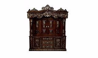 Wooden Mandir (Temple) Teak Wood Hand Carved with front Door and LEd lights inside