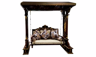Wooden Swing Teak Wood Hand Carved with Golden shade on Brown stain