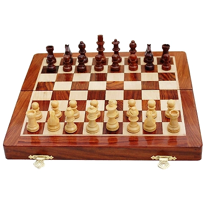 BCBESTCHESS Wooden Handcrafted Foldable Magnetic Chess Board Set with Magnetic Pieces and Extra Queens for 2 Players Kids and Adults (10x10 Inches, Brown)