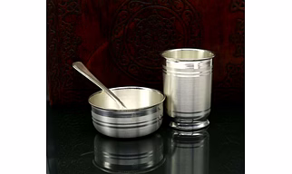 Pure silver 92.5 sterling silver glass and bowl with spoon