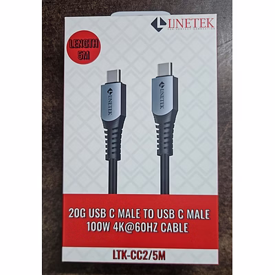 linetek 5mtrs 20g usb c male to usb c male 100w 4k@60hz