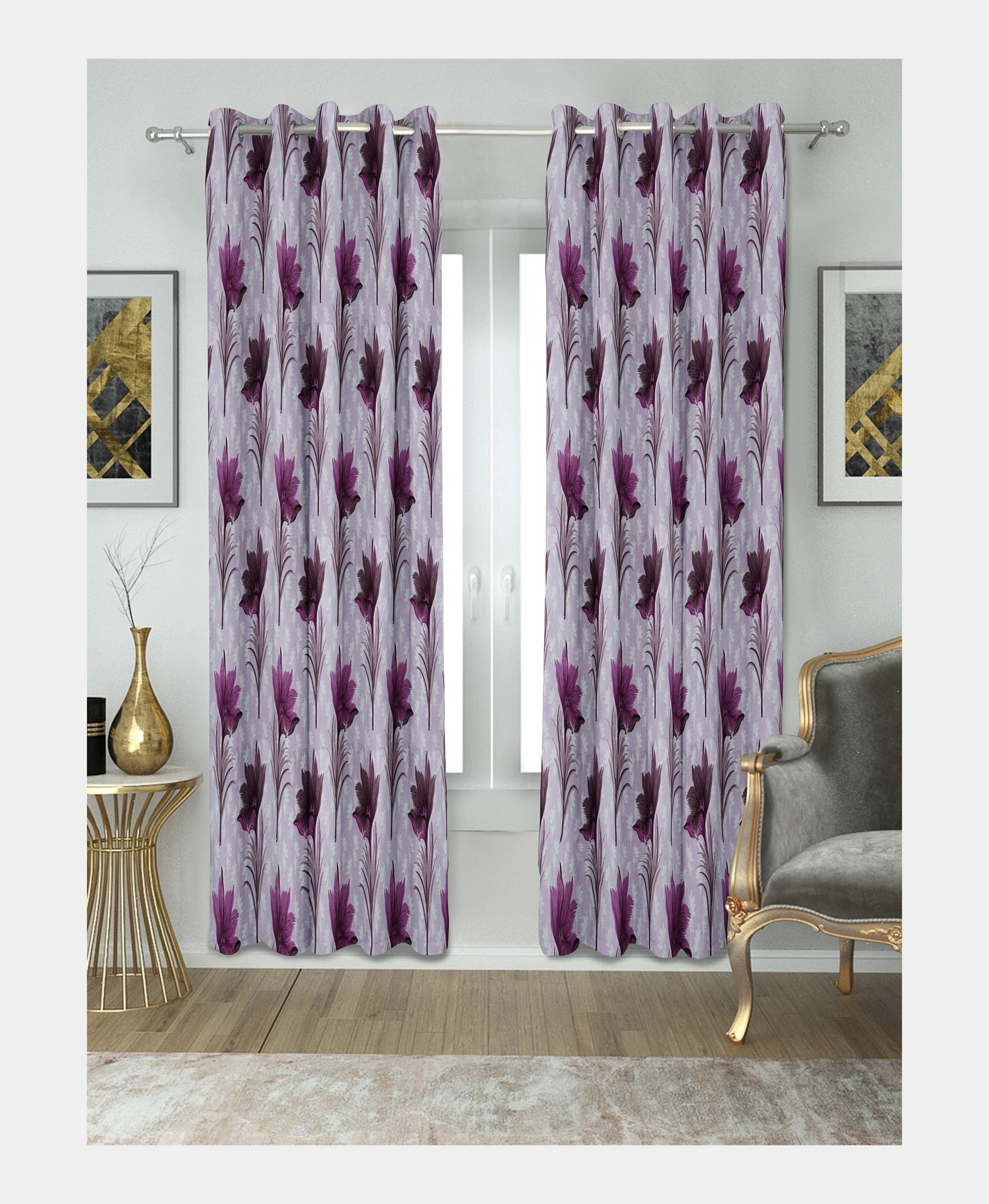 Platinum Print Polyester Curtains | Floral Design | Window (5ft)  |  220 GSM | Pack of 1-12641329