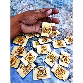 Wooden key tags with laser printing