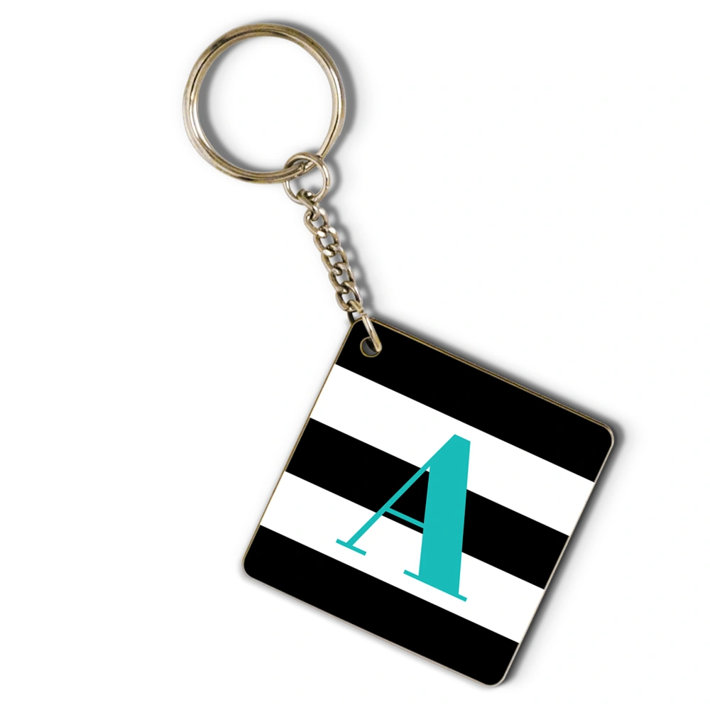 Black &amp;white  striped and turquoise monogram keychain-TJFEMKC002ABWST