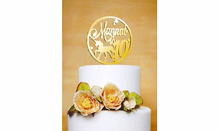 Gold Personalised Unicorn- Stars - Circle Cake Topper
