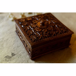 handcrafted walnut wood dry fruit box with traditional carving