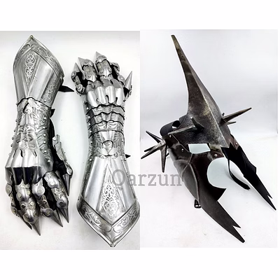 medieval nazgul gloves with witch king angmar helmet set | steel armor gloves set | costume gloves gauntlets | gauntlet gloves pair