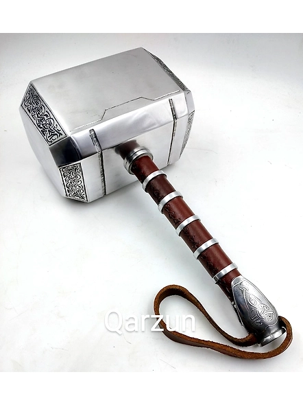 Set of Thor Hammer Thor Mjolnir and Medieval Thor Helmet, Mild Steel Ragnarok Movie Helmet with display stand-1