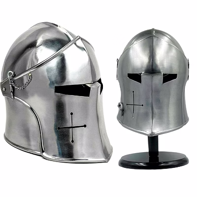 medieval barbute helmet role play knight wearable helmet steel with liner and chin strap, with stand mens gift, husband gift, halloween gift