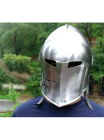 Medieval Barbute Helmet Role Play Knight Wearable Helmet Steel With Liner And Chin Strap, With Stand Mens Gift, Husband Gift, Halloween Gift-1