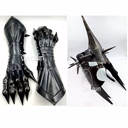 medieval nazgul gloves with witch king angmar helmet set | steel armor black gloves set | costume gloves gauntlets | gauntlet gloves pair