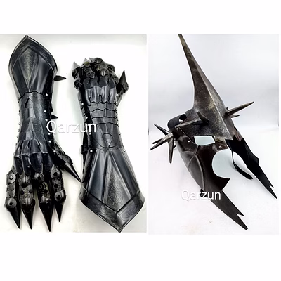 medieval nazgul gloves with witch king angmar helmet set | steel armor black gloves set | costume gloves gauntlets | gauntlet gloves pair