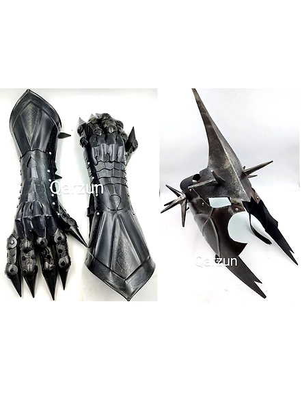 Medieval nazgul gloves with Witch king Angmar Helmet set | Steel armor black gloves set | Costume gloves gauntlets | Gauntlet gloves pair-As1011