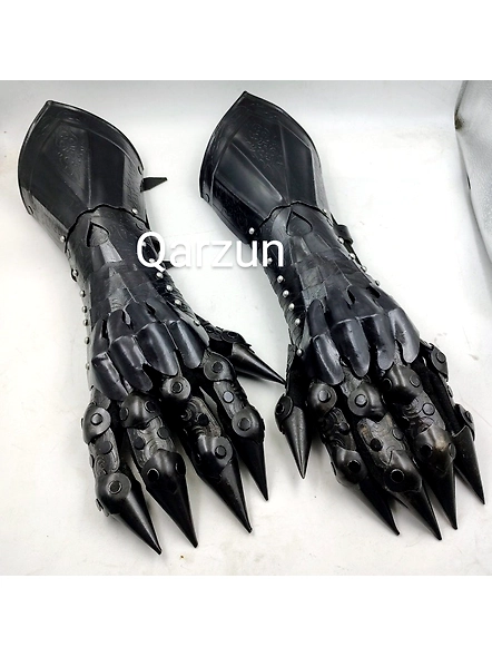 Medieval nazgul gloves with Witch king Angmar Helmet set | Steel armor black gloves set | Costume gloves gauntlets | Gauntlet gloves pair-2
