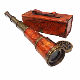 antique brass telescope dollond london nautical brown with leaher box collectible gift