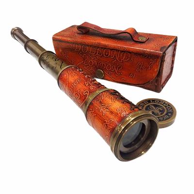 antique brass telescope dollond london nautical brown with leaher box collectible gift
