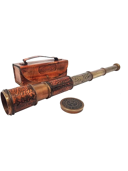 Antique Brass Telescope Dollond London Nautical Brown With Leaher Box Collectible gift-3