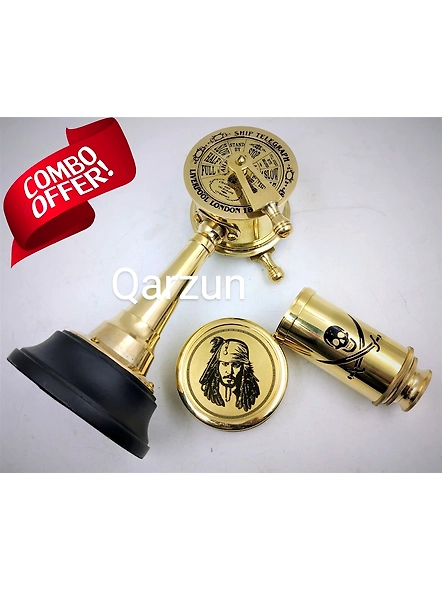 Brass Mini Set of Ship Engine Telegraph , Brass Pirates compass , Brass Pirates Telescope Gift for Father day, Grandfather Gift-As1016