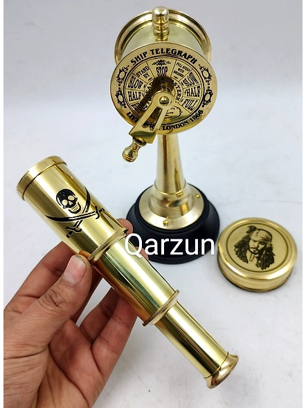 Brass Mini Set of Ship Engine Telegraph , Brass Pirates compass , Brass Pirates Telescope Gift for Father day, Grandfather Gift-3
