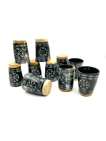 Set of Royal Viking Drinking Horn Shot Glass Cup Genuine Handcrafted Viking Horn Cup Original Medieval Cup Christmas Gift-As1017