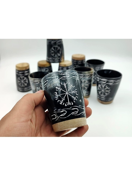 Set of Royal Viking Drinking Horn Shot Glass Cup Genuine Handcrafted Viking Horn Cup Original Medieval Cup Christmas Gift-1