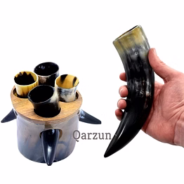 set of 4 viking inspired authentic handcrafted mead drinking horn with design stand horn set for ale sip mead game of thones drinking horns