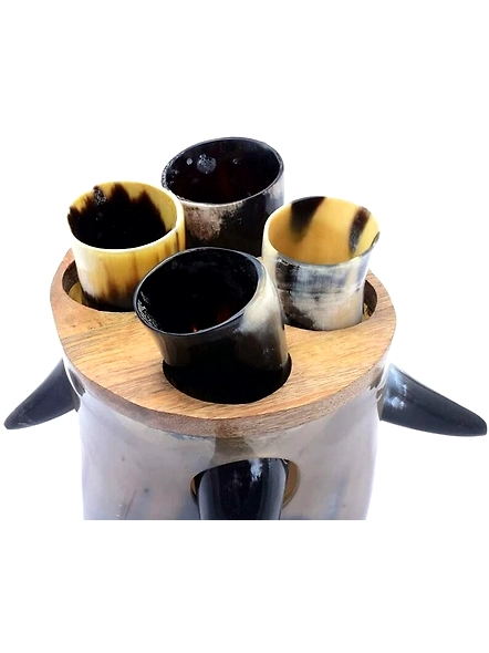Set of 4 Viking Inspired Authentic Handcrafted Mead Drinking Horn with design Stand Horn Set for Ale Sip Mead Game of Thones drinking horns-1