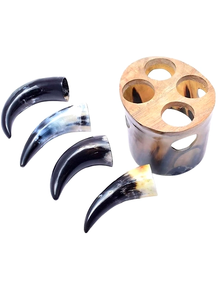 Set of 4 Viking Inspired Authentic Handcrafted Mead Drinking Horn with design Stand Horn Set for Ale Sip Mead Game of Thones drinking horns-2