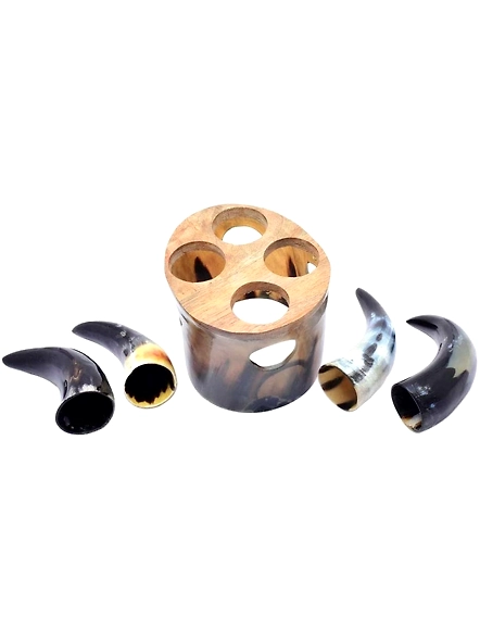 Set of 4 Viking Inspired Authentic Handcrafted Mead Drinking Horn with design Stand Horn Set for Ale Sip Mead Game of Thones drinking horns-3