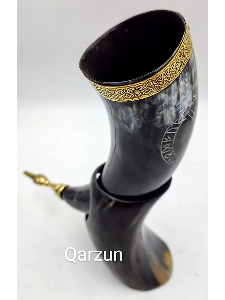 Premium Viking Drinking Horn with Stand | Viking Vibes by Loop | Handcrafted Vikings Horn Beer Mug | Wine Horn Mug Brass Ring Design-2
