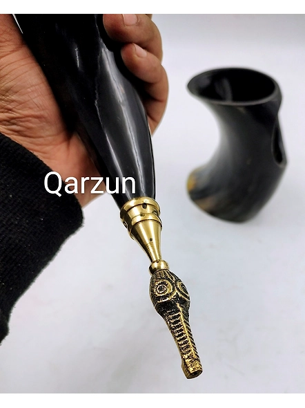 Premium Viking Drinking Horn with Stand | Viking Vibes by Loop | Handcrafted Vikings Horn Beer Mug | Wine Horn Mug Brass Ring Design-3