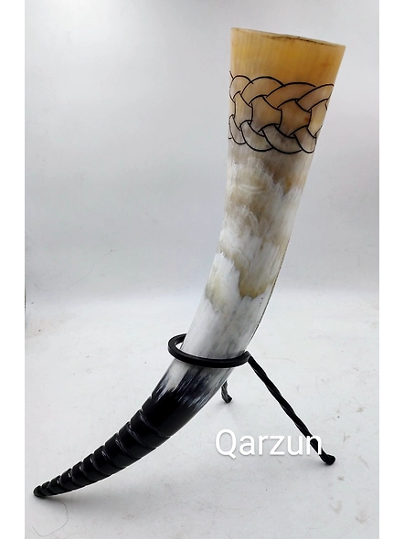 Viking Ship Drinking Horn Scrimshaw Beer Mug with Metal Stand Viking Drinking Horn with Stand | Viking Vibes by Loop | Handcrafted Vikings-3