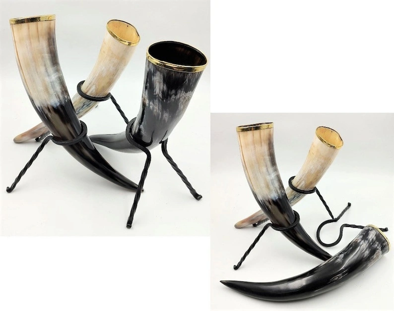 Handcrafted Drinking Horn with Stand, Viking Drinking Horn for adult, Beer Stein, Handmade Horn Mugs, Gifts for Game of Thrones lovers-3