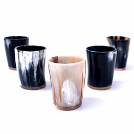set of 5 horn shot glass vodka glass tequila glass mini glasses set buffalo horn made viking style drinking wood base