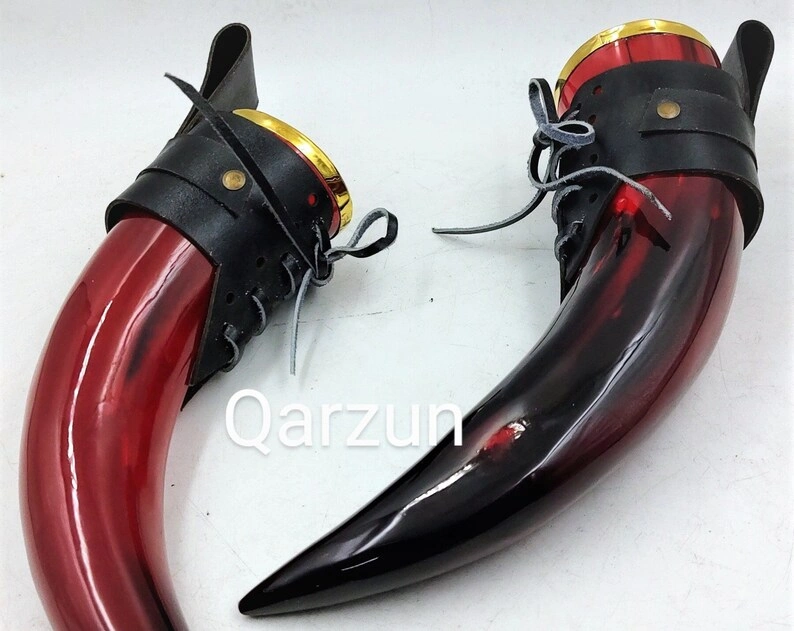 Blood-Red Viking Drinking Horn Royal Cup Set Genuine Handcrafted Drinking Tankard Viking Horn, For Mead Ale And Beer Leather Strap-As1028