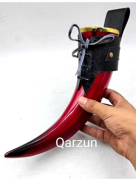 Blood-Red Viking Drinking Horn Royal Cup Set Genuine Handcrafted Drinking Tankard Viking Horn, For Mead Ale And Beer Leather Strap-1